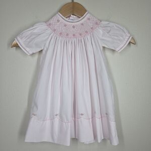 Feltman Brothers Light Pink Smocked Pearl Flower Bishop Dress Short Sleeve 6 Mos